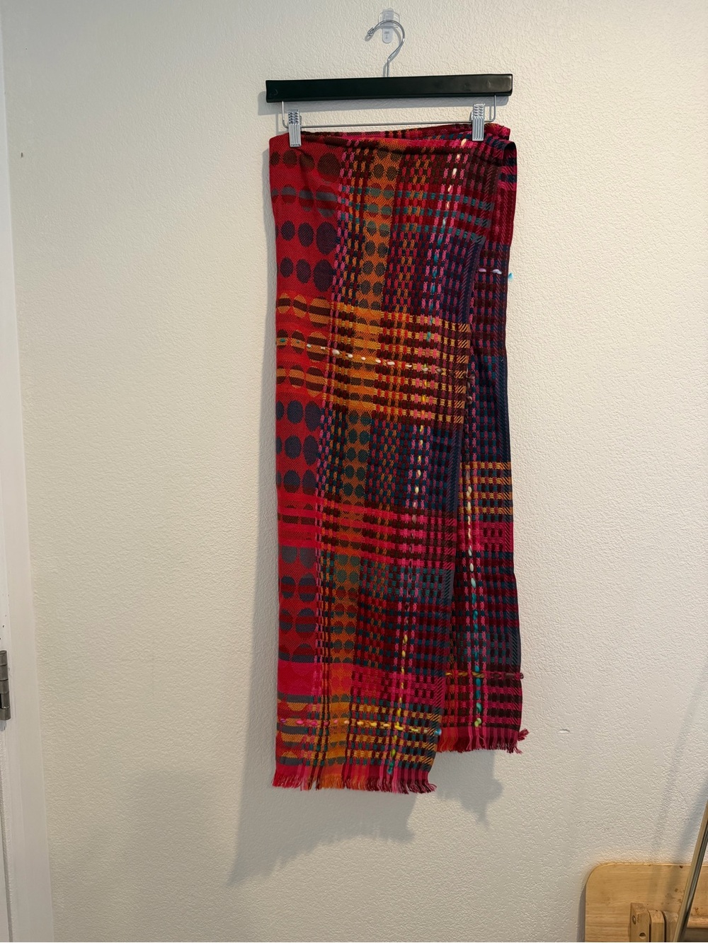 Alembika Multicolor Woven Plaid Oversized Scarf Wrap Wool Blend